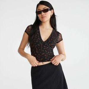 Aeropostale Floral Mesh V-Neck Crop Top 90’s Y2K